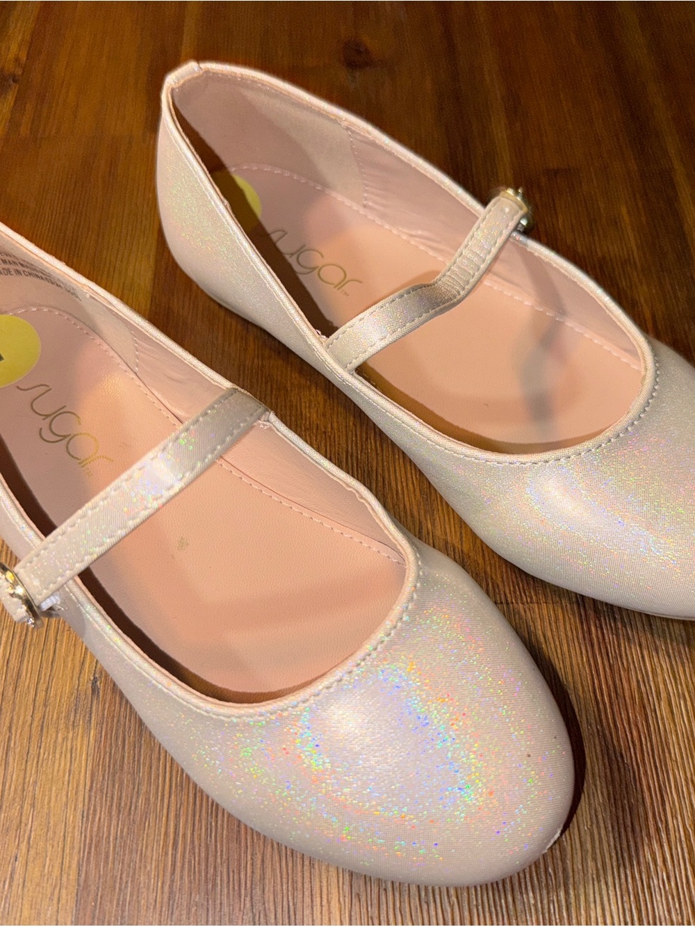 Sugar Girls Size 1 Iridescent Shimmer Mary Jane Dress Shoes Rhinestone
